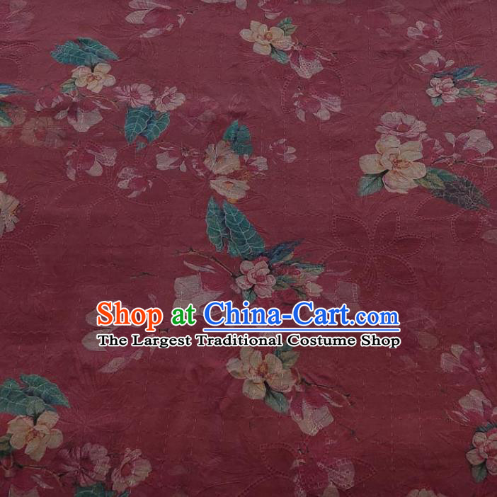 Traditional Chinese Classical Flowers Pattern Dark Red Gambiered Guangdong Gauze Silk Fabric Ancient Hanfu Dress Silk Cloth