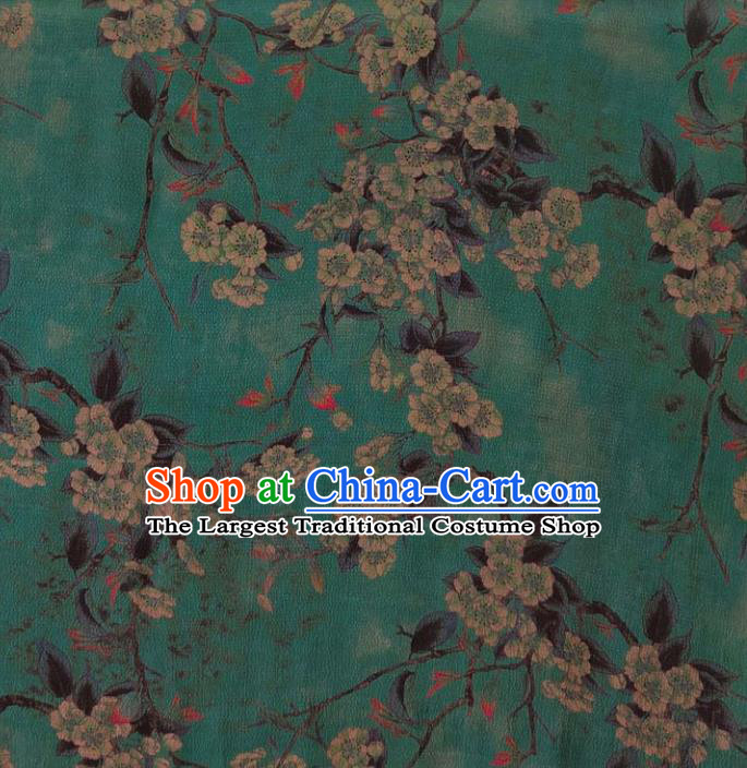 Traditional Chinese Classical Pear Flowers Pattern Green Gambiered Guangdong Gauze Silk Fabric Ancient Hanfu Dress Silk Cloth