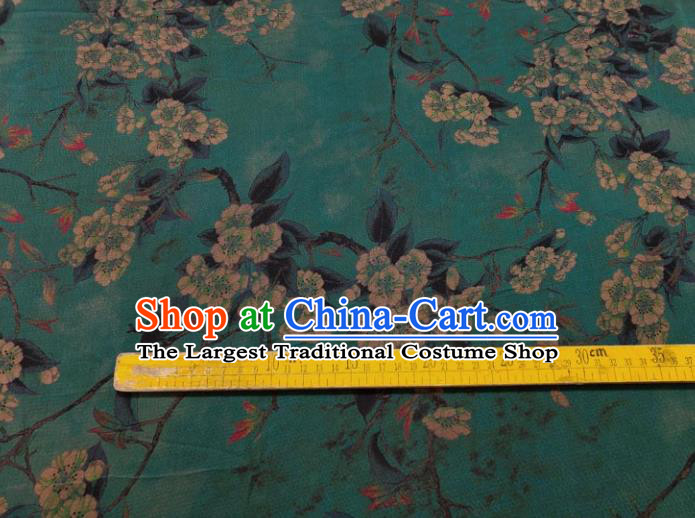 Traditional Chinese Classical Pear Flowers Pattern Green Gambiered Guangdong Gauze Silk Fabric Ancient Hanfu Dress Silk Cloth
