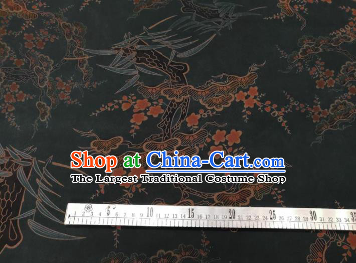 Traditional Chinese Classical Pine Plum Pattern Atrovirens Gambiered Guangdong Gauze Silk Fabric Ancient Hanfu Dress Silk Cloth