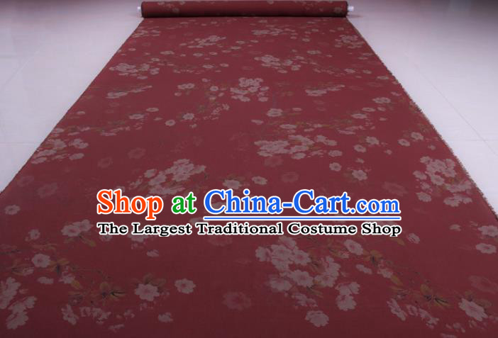 Traditional Chinese Classical Flowers Pattern Wine Red Gambiered Guangdong Gauze Silk Fabric Ancient Hanfu Dress Silk Cloth