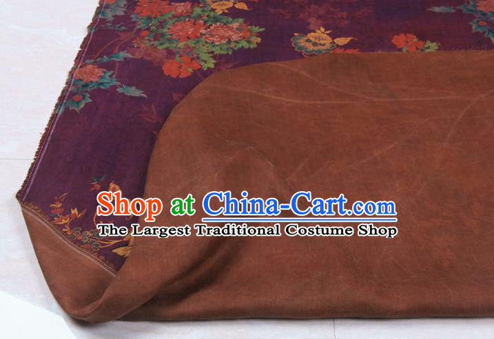 Traditional Chinese Classical Peony Pattern Purple Gambiered Guangdong Gauze Silk Fabric Ancient Hanfu Dress Silk Cloth