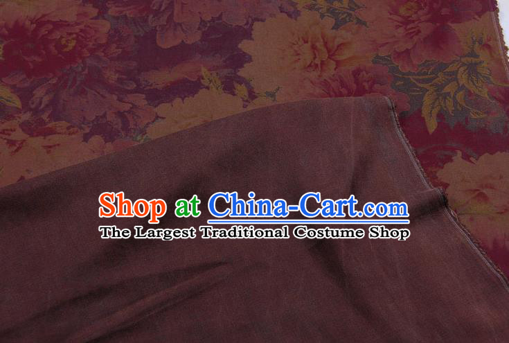Traditional Chinese Classical Peony Pattern Purple Gambiered Guangdong Gauze Silk Fabric Ancient Hanfu Dress Silk Cloth