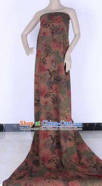 Traditional Chinese Classical Peony Pattern Light Green Gambiered Guangdong Gauze Silk Fabric Ancient Hanfu Dress Silk Cloth