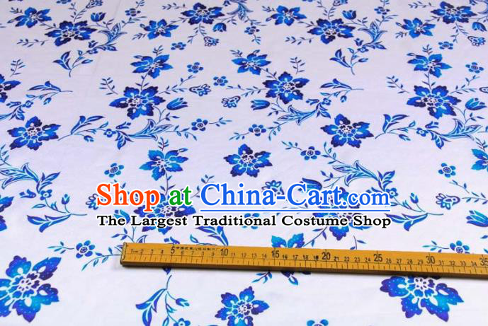 Traditional Chinese Classical Flowers Pattern White Gambiered Guangdong Gauze Silk Fabric Ancient Hanfu Dress Silk Cloth