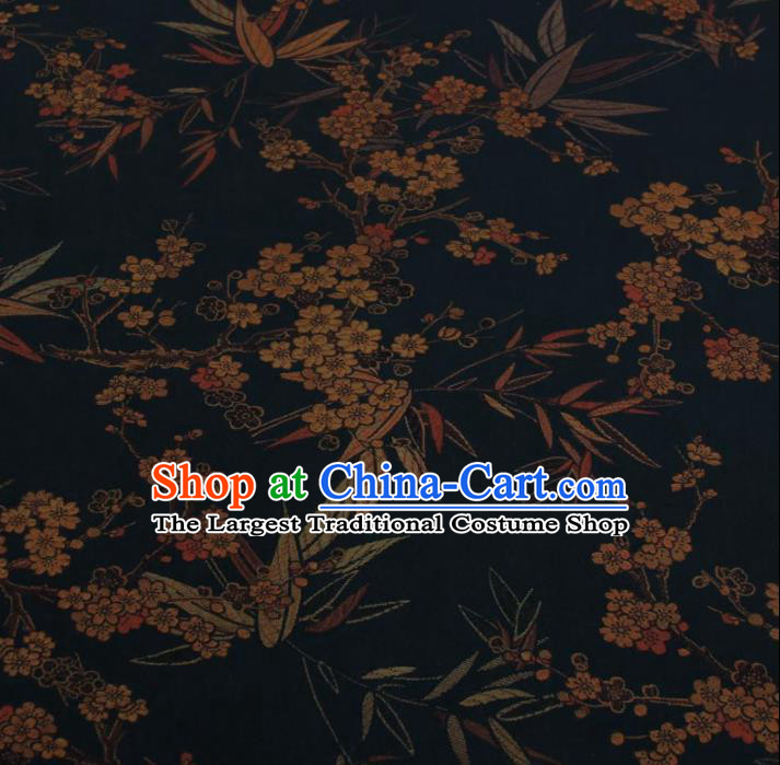 Traditional Chinese Classical Bamboo Plum Pattern Navy Gambiered Guangdong Gauze Silk Fabric Ancient Hanfu Dress Silk Cloth