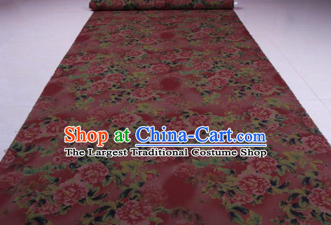Traditional Chinese Classical Peony Pattern Peach Pink Gambiered Guangdong Gauze Silk Fabric Ancient Hanfu Dress Silk Cloth