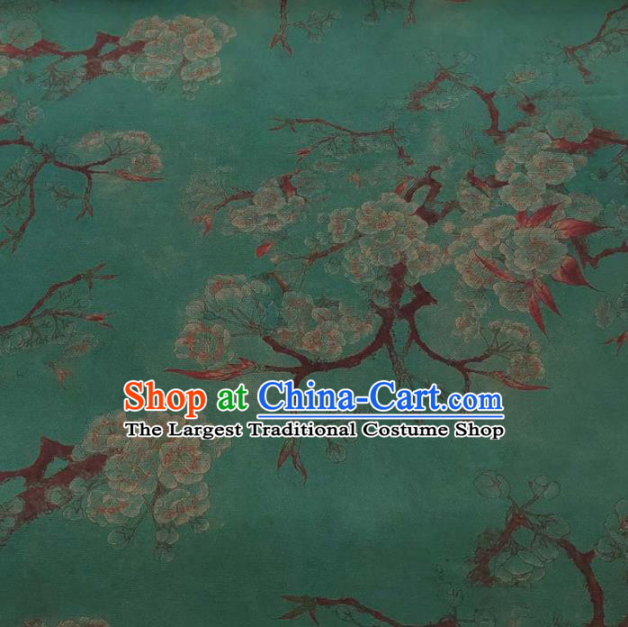 Traditional Chinese Classical Pear Flowers Pattern Deep Green Gambiered Guangdong Gauze Silk Fabric Ancient Hanfu Dress Silk Cloth