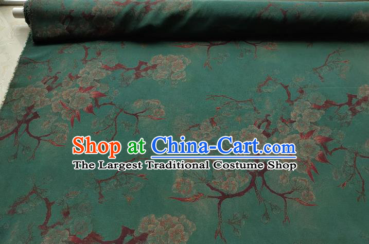 Traditional Chinese Classical Pear Flowers Pattern Deep Green Gambiered Guangdong Gauze Silk Fabric Ancient Hanfu Dress Silk Cloth