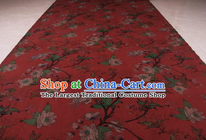Traditional Chinese Classical Camellia Pattern Rust Red Gambiered Guangdong Gauze Silk Fabric Ancient Hanfu Dress Silk Cloth