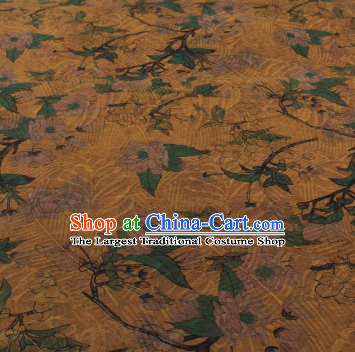 Traditional Chinese Classical Leaf Pattern Yellow Gambiered Guangdong Gauze Silk Fabric Ancient Hanfu Dress Silk Cloth