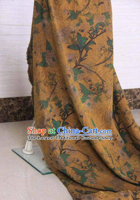 Traditional Chinese Classical Leaf Pattern Yellow Gambiered Guangdong Gauze Silk Fabric Ancient Hanfu Dress Silk Cloth