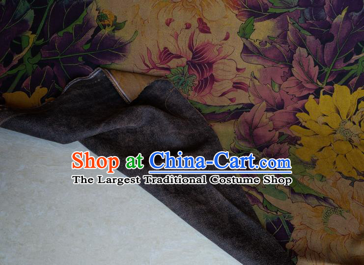 Traditional Chinese Classical Flowers Pattern Khaki Gambiered Guangdong Gauze Silk Fabric Ancient Hanfu Dress Silk Cloth
