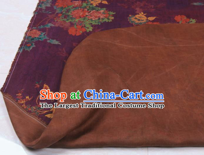 Traditional Chinese Classical Flowers Pattern Deep Purple Gambiered Guangdong Gauze Silk Fabric Ancient Hanfu Dress Silk Cloth