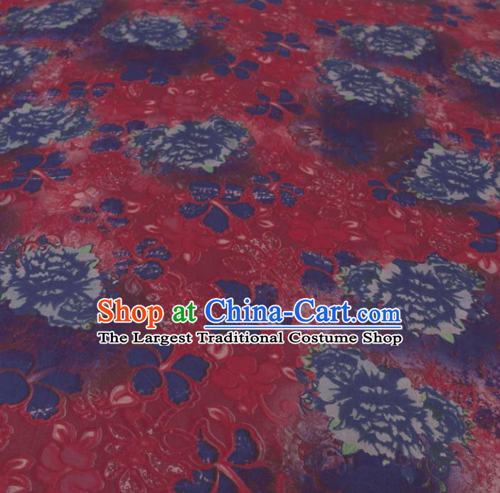 Traditional Chinese Classical Peony Pattern Amaranth Gambiered Guangdong Gauze Silk Fabric Ancient Hanfu Dress Silk Cloth
