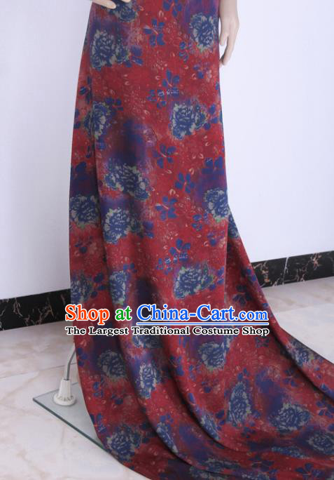 Traditional Chinese Classical Peony Pattern Amaranth Gambiered Guangdong Gauze Silk Fabric Ancient Hanfu Dress Silk Cloth