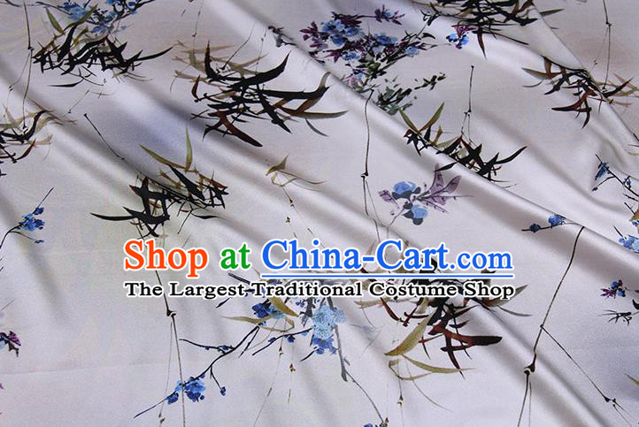 Traditional Chinese Classical Bamboo Plum Pattern White Gambiered Guangdong Gauze Silk Fabric Ancient Hanfu Dress Silk Cloth