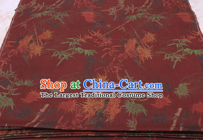 Traditional Chinese Classical Bamboo Maple Leaf Pattern Dark Red Gambiered Guangdong Gauze Silk Fabric Ancient Hanfu Dress Silk Cloth