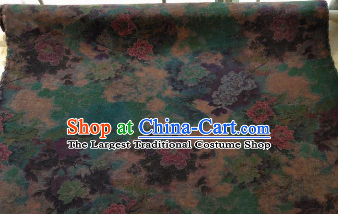 Traditional Chinese Classical Peony Pattern Gambiered Guangdong Gauze Silk Fabric Ancient Hanfu Dress Silk Cloth