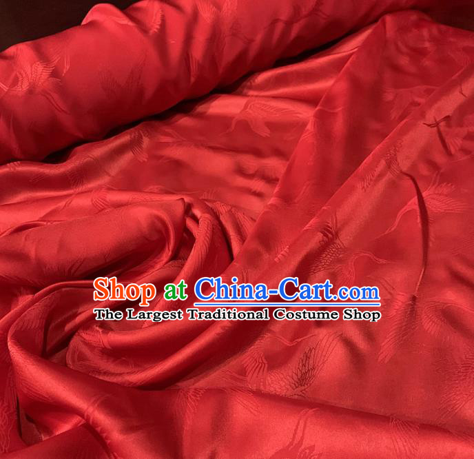 Chinese Classical Cranes Pattern Red Silk Fabric Traditional Ancient Hanfu Dress Brocade Cloth