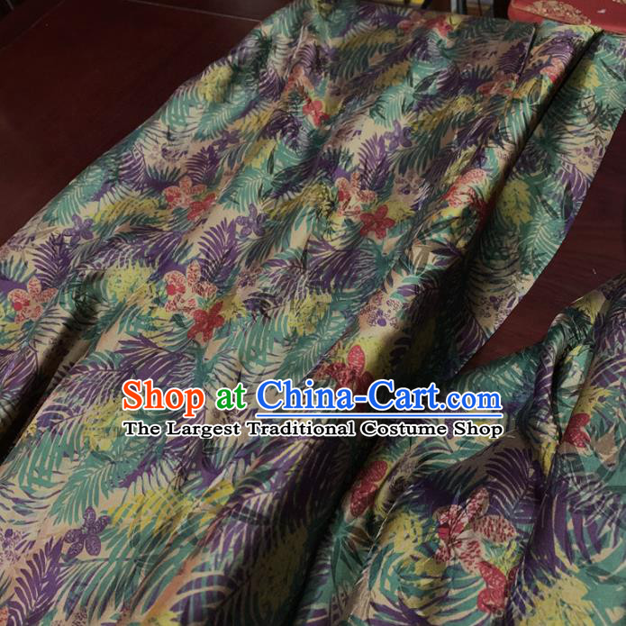 Chinese Classical Green Leaf Pattern Silk Fabric Traditional Ancient Hanfu Dress Brocade Cloth