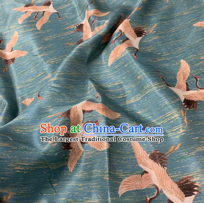 Chinese Classical Cranes Pattern Blue Silk Fabric Traditional Ancient Hanfu Dress Brocade Cloth