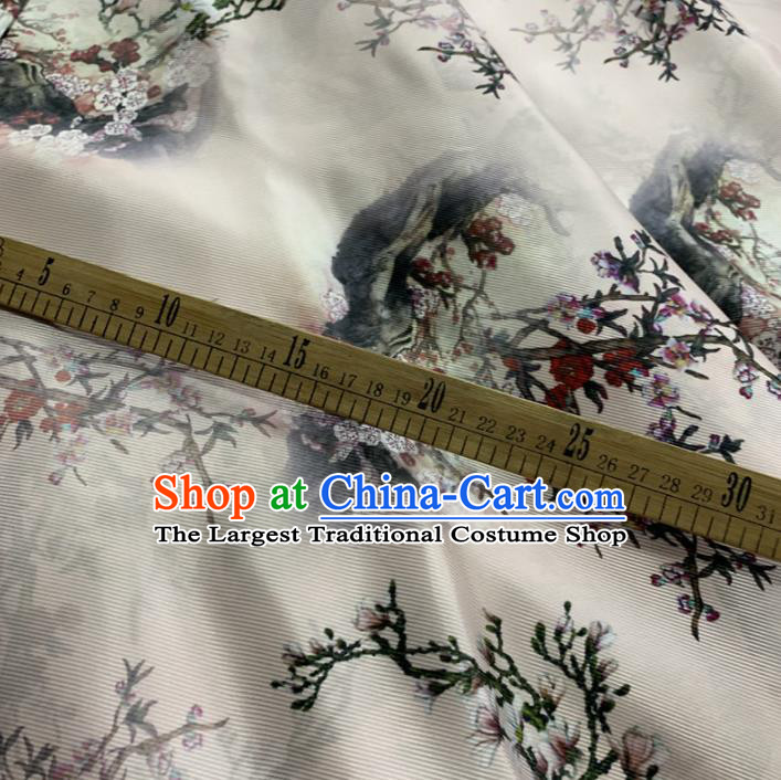 Chinese Classical Plum Blossom Pattern White Silk Fabric Traditional Ancient Hanfu Dress Brocade Cloth