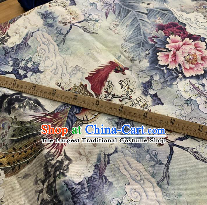 Chinese Classical Phoenix Peony Pattern Silk Fabric Traditional Ancient Hanfu Dress Brocade Cloth
