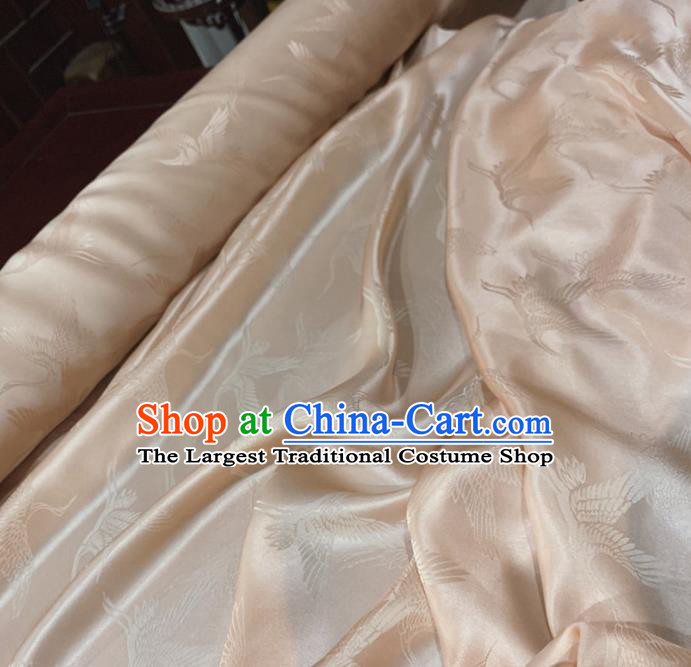 Chinese Classical Cranes Pattern Pink Silk Fabric Traditional Ancient Hanfu Dress Brocade Cloth
