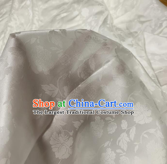 Chinese Classical Peony Pattern White Silk Fabric Traditional Ancient Hanfu Dress Brocade Cloth