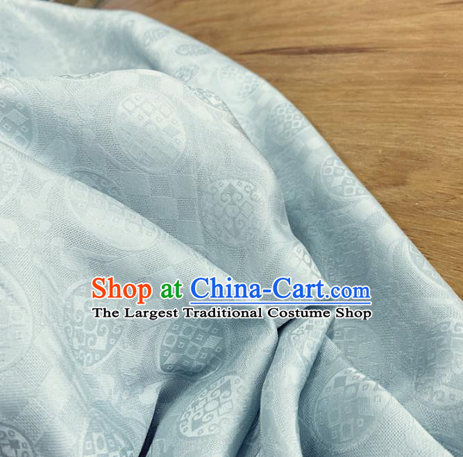 Chinese Classical Round Pattern Light Blue Silk Fabric Traditional Ancient Hanfu Dress Brocade Cloth