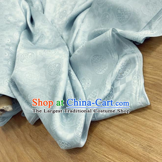 Chinese Classical Round Pattern Light Blue Silk Fabric Traditional Ancient Hanfu Dress Brocade Cloth