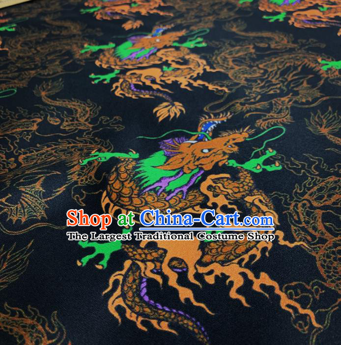 Chinese Classical Cloud Dragon Pattern Black Silk Fabric Traditional Ancient Hanfu Dress Brocade Cloth