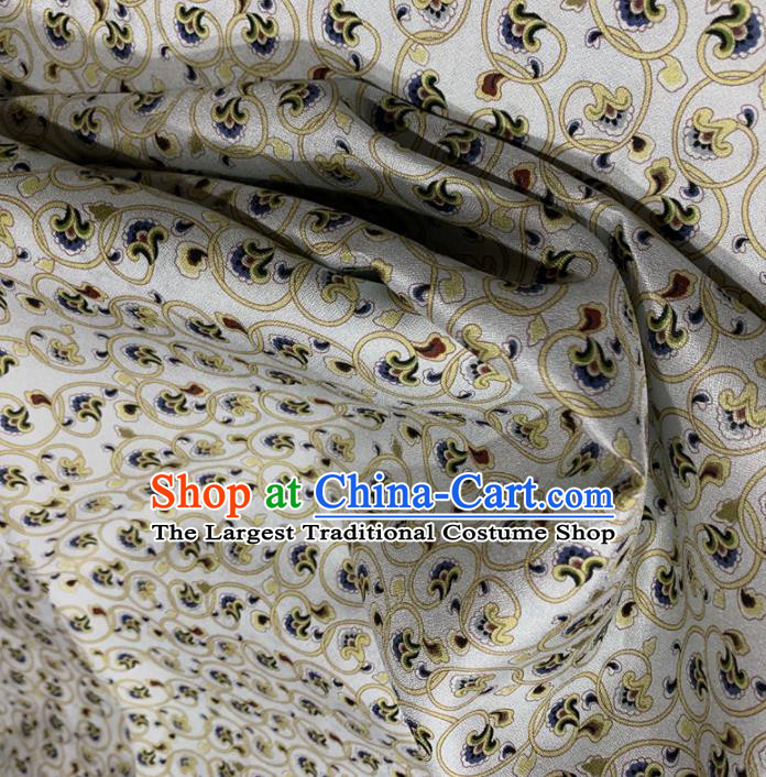 Chinese Classical Flowers Pattern White Silk Fabric Traditional Ancient Hanfu Dress Brocade Cloth