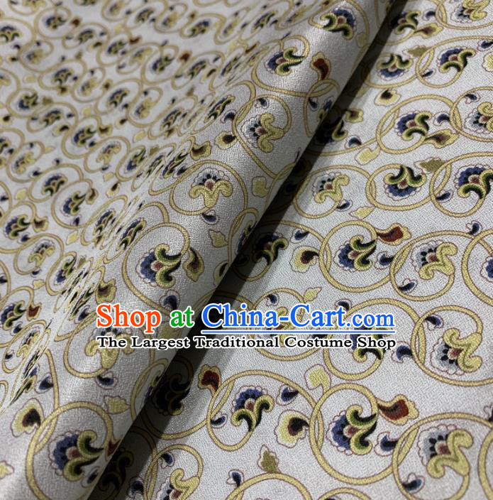 Chinese Classical Flowers Pattern White Silk Fabric Traditional Ancient Hanfu Dress Brocade Cloth