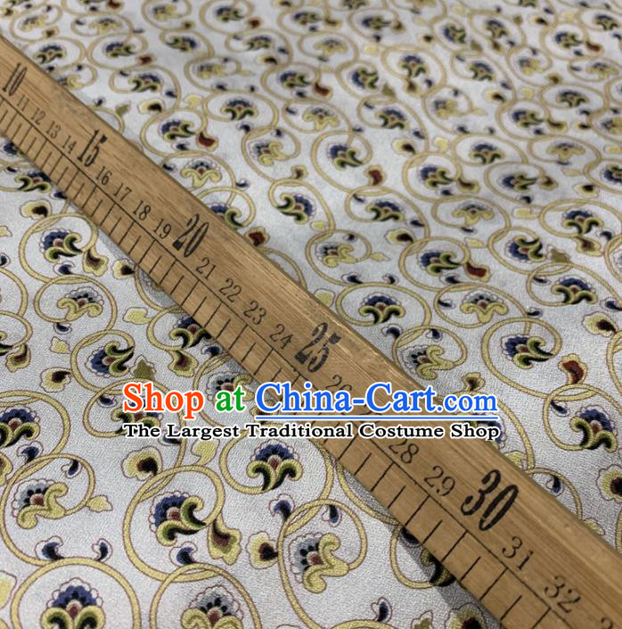 Chinese Classical Flowers Pattern White Silk Fabric Traditional Ancient Hanfu Dress Brocade Cloth