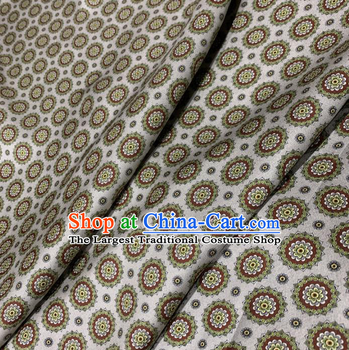 Chinese Classical Round Flowers Pattern White Silk Fabric Traditional Ancient Hanfu Dress Brocade Cloth