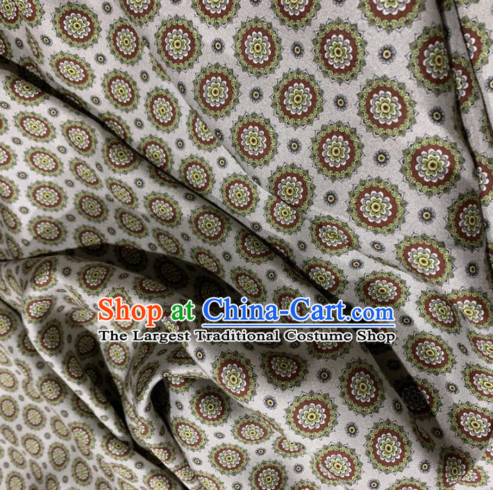 Chinese Classical Round Flowers Pattern White Silk Fabric Traditional Ancient Hanfu Dress Brocade Cloth