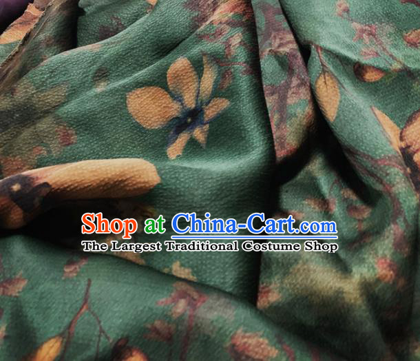 Chinese Classical Magnolia Pattern Dark Green Silk Fabric Traditional Ancient Hanfu Dress Brocade Cloth