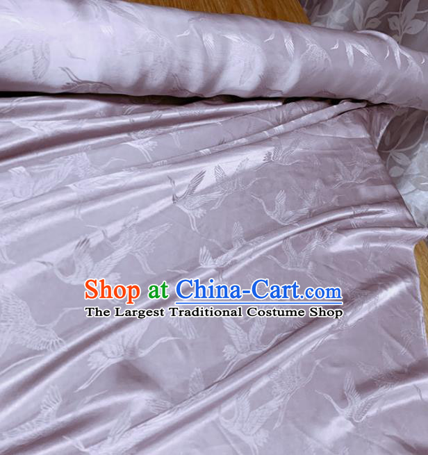 Chinese Classical Cranes Pattern Lilac Silk Fabric Traditional Ancient Hanfu Dress Brocade Cloth