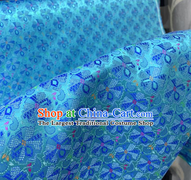 Chinese Classical Pattern Blue Silk Fabric Traditional Ancient Hanfu Dress Brocade Cloth