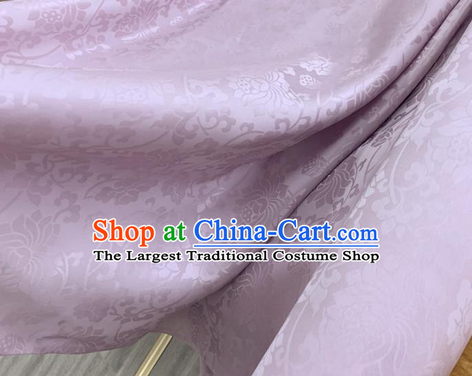Chinese Classical Lotus Pattern Lilac Silk Fabric Traditional Ancient Hanfu Dress Brocade Cloth
