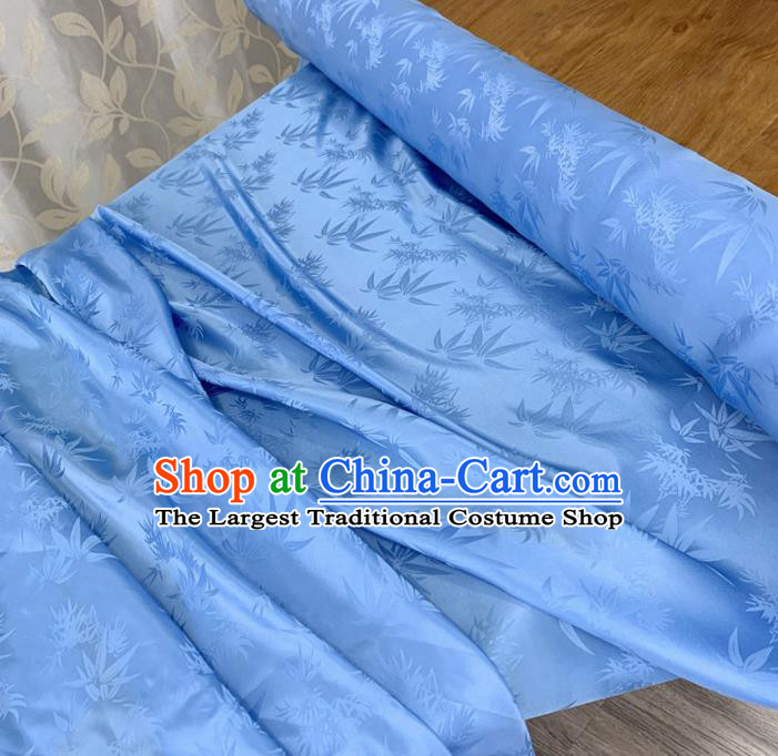 Chinese Classical Bamboo Leaf Pattern Blue Silk Fabric Traditional Ancient Hanfu Dress Brocade Cloth