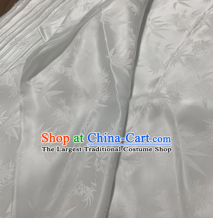 Chinese Classical Bamboo Leaf Pattern White Silk Fabric Traditional Ancient Hanfu Dress Brocade Cloth