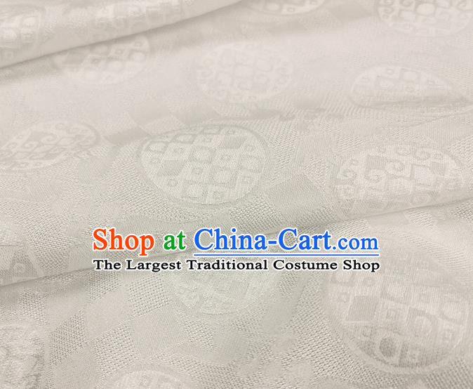 Chinese Classical Round Pattern White Silk Fabric Traditional Ancient Hanfu Dress Brocade Cloth
