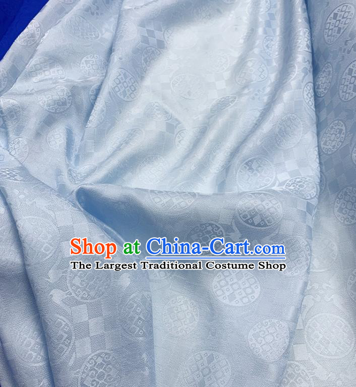 Chinese Classical Round Pattern Light Blue Silk Fabric Traditional Ancient Hanfu Dress Brocade Cloth