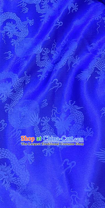 Chinese Classical Dragon Pattern Royalblue Silk Fabric Traditional Ancient Hanfu Dress Brocade Cloth