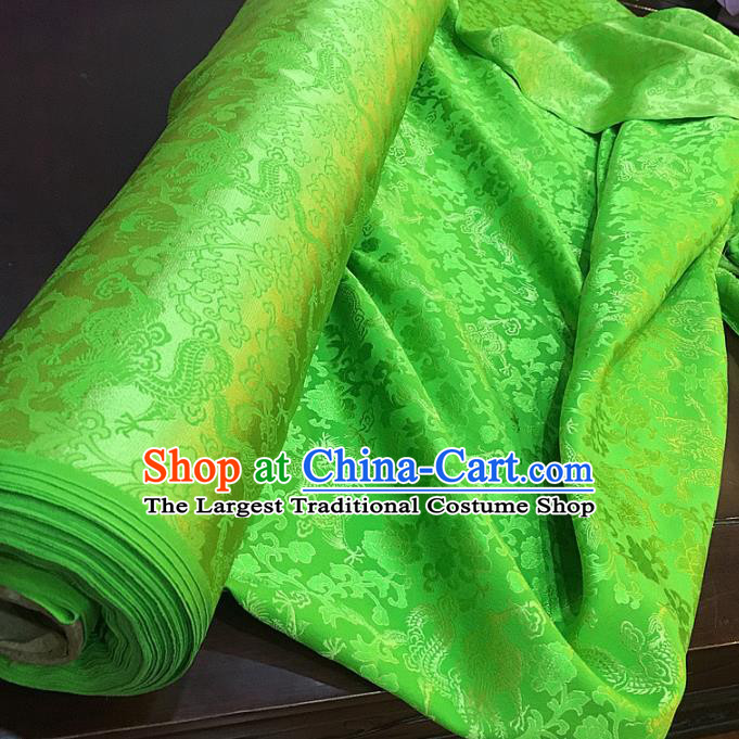 Chinese Classical Dragon Peony Pattern Green Silk Fabric Traditional Ancient Hanfu Dress Brocade Cloth