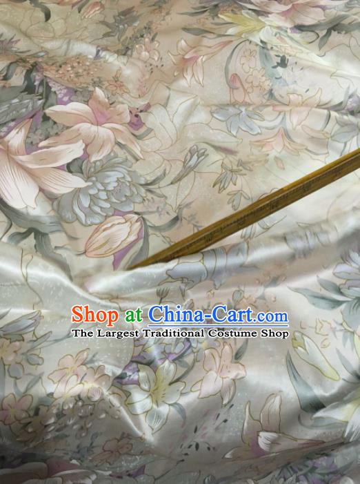 Chinese Classical Lily Flowers Pattern Silk Fabric Traditional Ancient Hanfu Dress Brocade Cloth