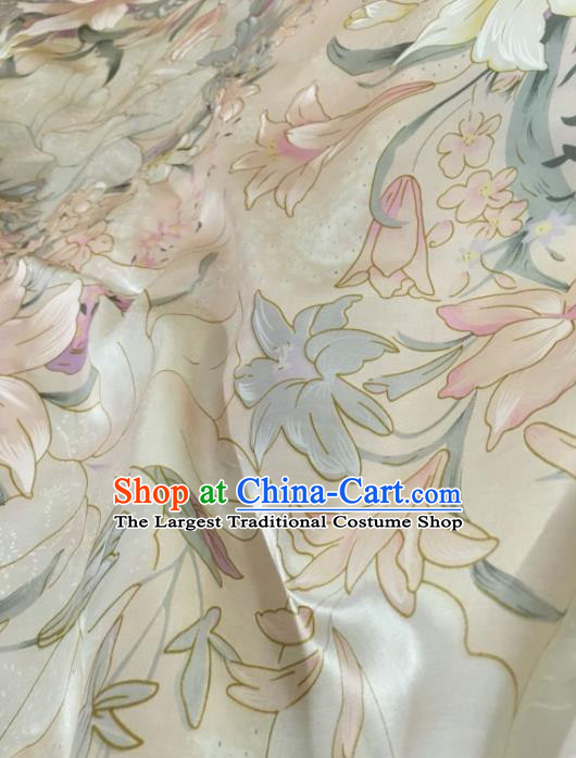 Chinese Classical Lily Flowers Pattern Silk Fabric Traditional Ancient Hanfu Dress Brocade Cloth